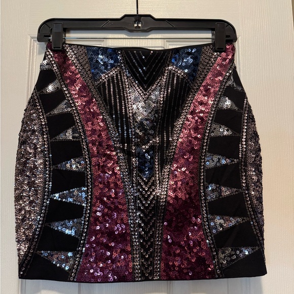 Express Black and Purple Sequin Mini Skirt - Picture 1 of 3